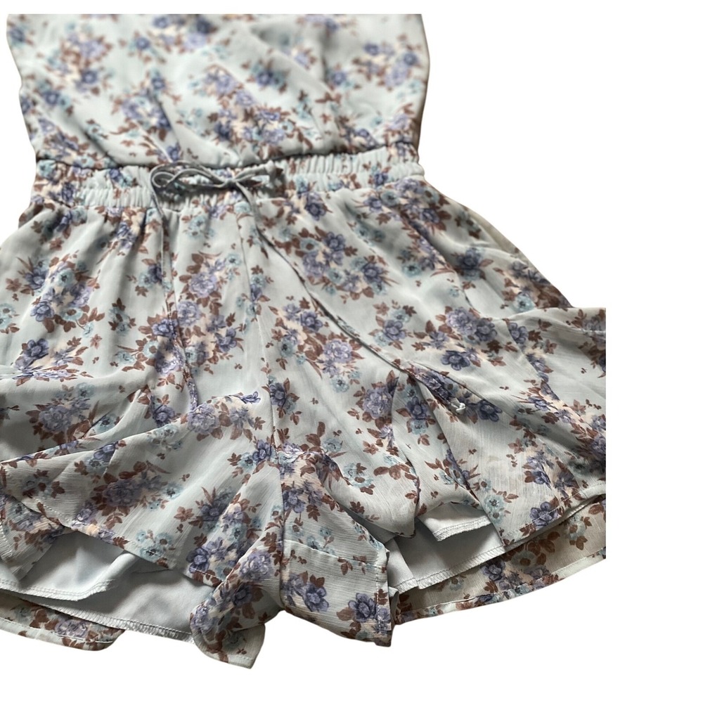 Trixxi Floral Print Romper - Surplice Neck, Drawstring Waist - Size S - Picture 11 of 13